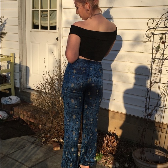 ***SOLD***Asian Inspired Blue Silk Pants - Picture 2 of 5